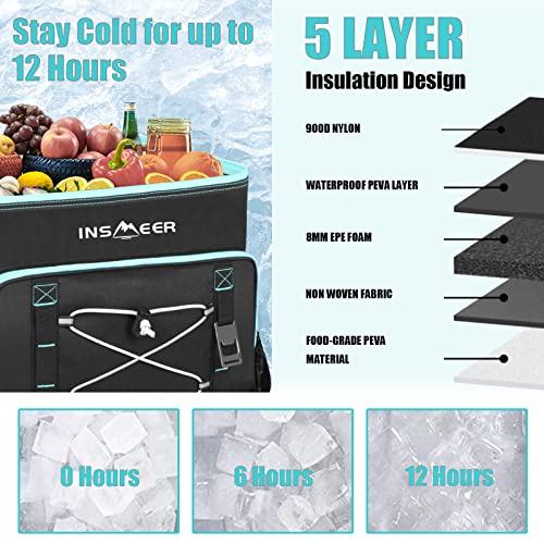 INSMEER Insulated Cooler Bag 90Cans/55L Large Cooler Bag Soft Sided Cooler with Shoulder Strap, Collapsible Coolers, Porta...