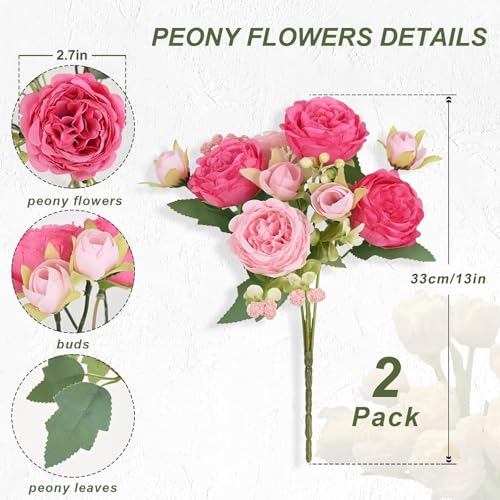 MARTINE MALL 2 Packs Peonies Artificial Flowers, Mixed Pink Artificial Peonies, Silk Peonies Flowers Fake Peonies Artifici...