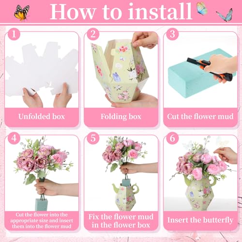 Daifunli 6 Sets Tea Party Princess Decorations Flower Boxes Afternoon Teapot Centerpieces for Table Teapot Vase Table Deco...