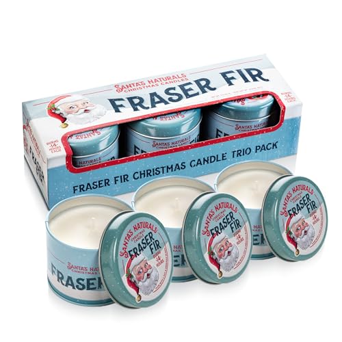 Santa's Naturals Fraser Fir Christmas Mini Candles Gift Set for Holidays, Fresh Cut Tree Scent, Soy & Beeswax Blend, 3.5 o...
