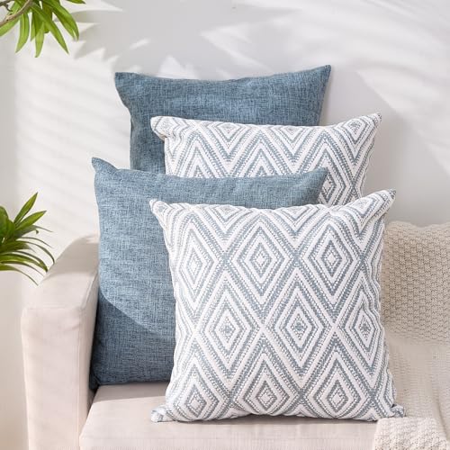HPUK Decorative Throw Pillow Covers Set of 4 Square Couch Pillows Linen Cushion Cover for Couch Sofa Living Room, 18"x18" ...