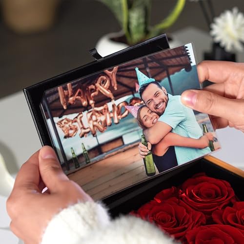 ADDWel Preserved Rose Gift Box with 4x6 Photo Frame, Romantic Flower Gifts for Women, Wife or Girlfriend, 6 Eternal Roses ...