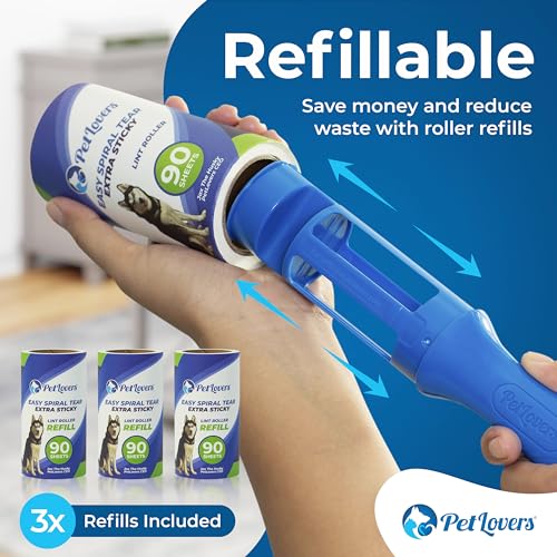 PetLovers Extra Sticky Lint Roller Mega Value Set 450 Sheets for Pet Hair Removal and Clothes, Dog and Cat Lint Remover 5 ...