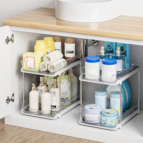 Delamu 2-Tier Multi-Purpose Bathroom Under Sink Organizers and Storage, Stackable Kitchen Pantry Organization, Pull Out Me...