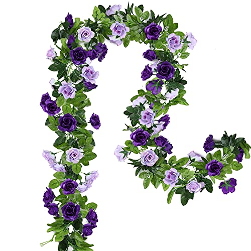 Floweroyal 2 Pack Artificial Flower Garlands 15.8FT Fake Rose Vines Silk Flowers Hanging Rose Ivy for Wedding Arch Party H...