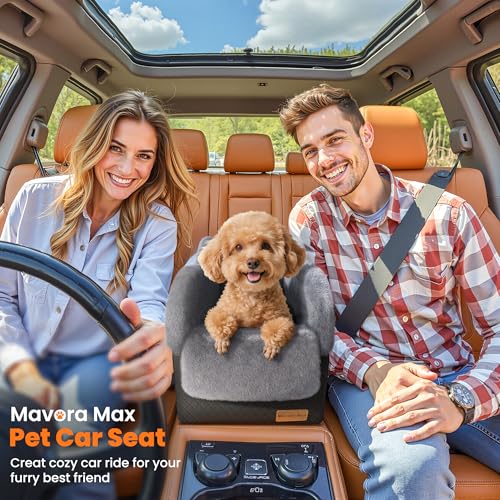 Mavora Max Portable Small Dog Seat for Car, Luxury Center Console Dog Car Seat Booster with Safety Tethers, Anti-Collapse ...