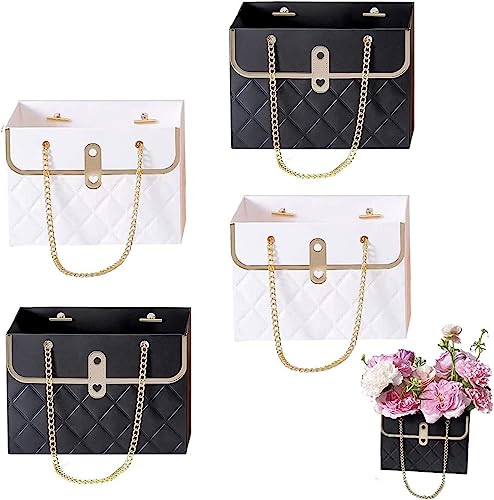 NADUSEP 4 PCS Flower Paper Gift Bag, Bouquet Storage Bucket Florist Handbag with Metal Chain, Wedding Gift Wrap Bag Flower...