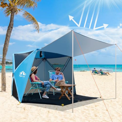 Night Cat Pop-up Beach Tent: 3 4 Persons Beach Shelter with Canopy and Footprint, UPF 50+ UV Protection Backyard Camping O...