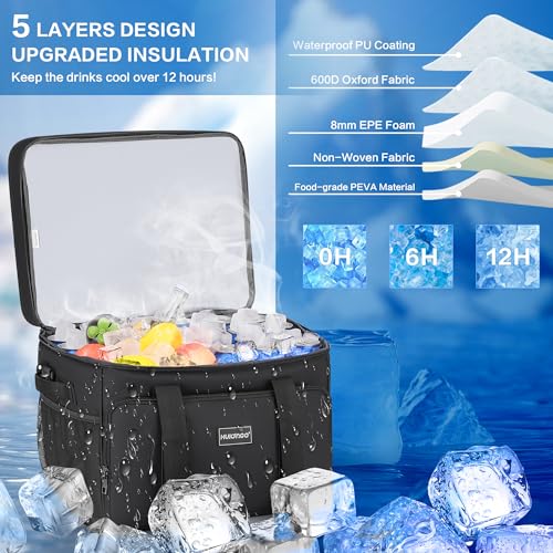 Hulongo Insulated Soft Cooler Bag, Large Ice Coolers Soft Sided Ice Chest for Beach, Collapsible and Portable