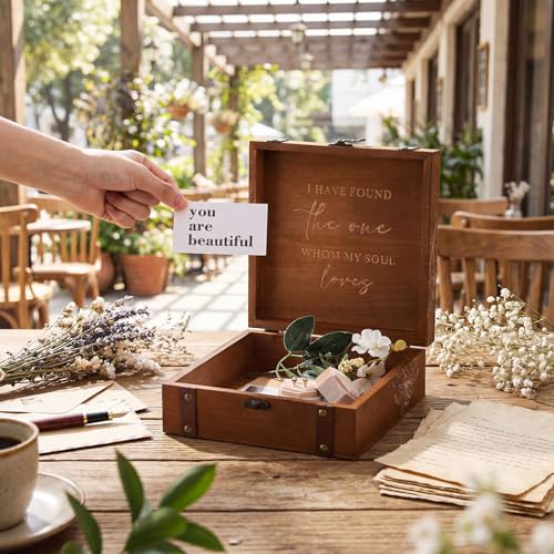 Teecyhooo Wedding Keepsake Box for Couples Mr and Mrs Wooden Memory Storage Boxes PU Leather Studs Rustic for Bride Groom ...