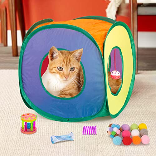 Retro Shaw Cat Toys Pack 33Pcs, Interactive Kitten Toys for Indoor Cats Kitty with Collapsible Play Tunnel Tent, Feather T...