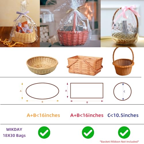 WIKDAY Cellophane Wrap for Gift Baskets 5 PCS 18x30 Inches Large Clear Cello Gift Bags with Ties Plastic for Gift Giving, ...