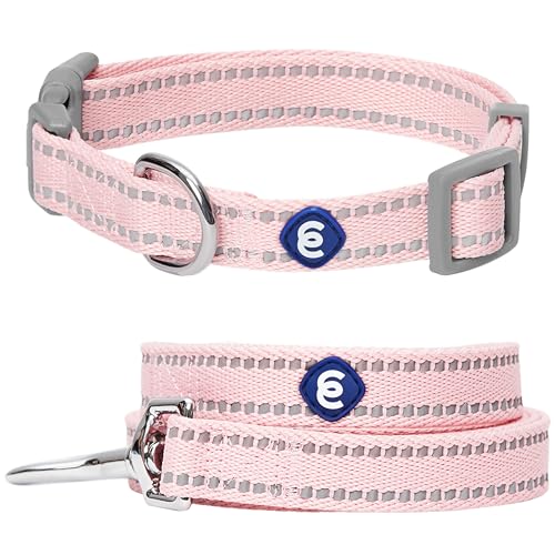 Blueberry Pet Essentials Matching Dog Collar & Leash Set | Pastel Reflective Adjustable Collar with 4 ft Lead for Large Do...