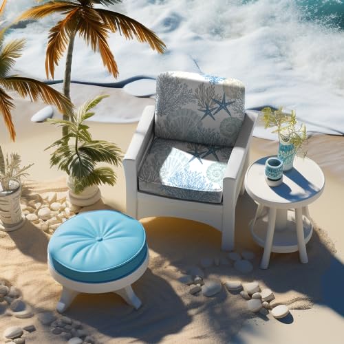 Hosuly 8 Pcs Summer Sofa Cushion Cover Patio Stretch Beach Outdoor Seat Cushions Covers Starfish Seashell Coral Replacemen...
