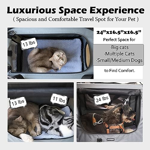 Prutapet Large Cat Carrier 24"x16.5"x16.5" Portable Dog Crate for Small Medium Dogs Collapsible Traveling Pet Crate with C...