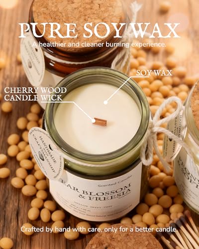 3 Pack Non-Toxic Soy Wax Scented Candles Gift Set for Women, 21.15oz Wooden Wick Candle for Home, 135H Long Burn Time, Aro...