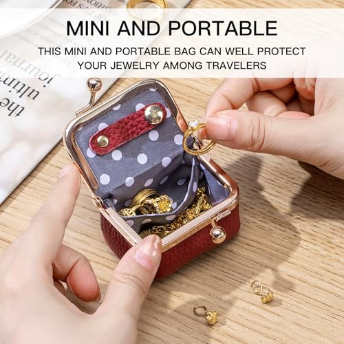 Genuine Leather Mini Jewelry Box - Vintage-Inspired Travel Jewelry Organizer with Kiss Lock, Compact Ring Box for Women, P...