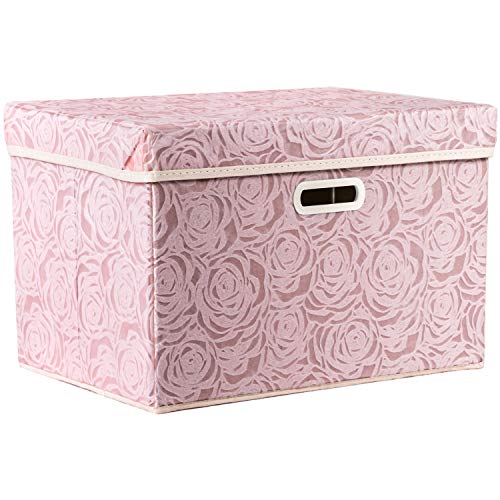 PRANDOM Larger Collapsible Storage Bin with Lid [1-Pack] Fabric Decorative Storage Box Cube Organizer Container Baskes wit...