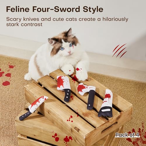 Potaroma 4Pcs Cat Toys, Horror Halloween Knife-Shaped Kitten Catnip Crinkly Sound Toys, Indoor Exercise for All Cat Breeds...