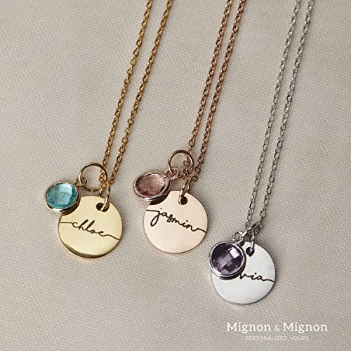 MignonandMignon Personalized Name Necklace with Birthstone | Custom Engraved Gold Pendant for Women | Dainty Tarnish-Free ...