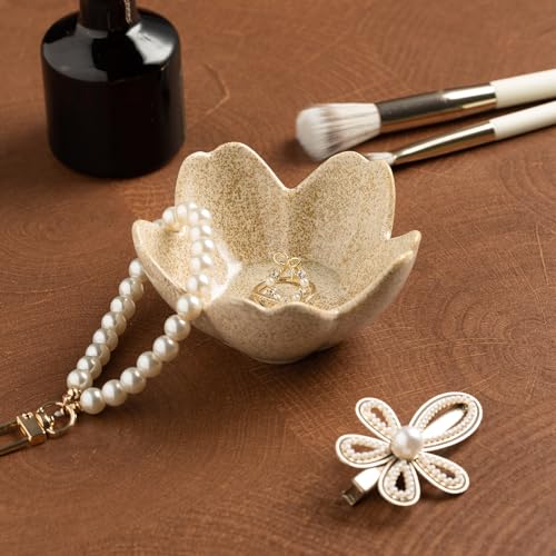 zerokyclan Floral Vanity Tray - Ceramic Jewelry Organizer Dish for Rings Necklaces Wedding Gift Idea(camel)