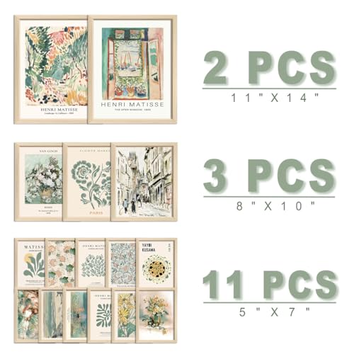 ANERZA 16 PCS Framed Sage Green Wall Art Decor, Matisse Wall Prints for Bedroom, Gallery Wall Frame Set, Abstract Posters ...