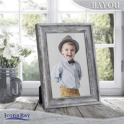 Icona Bay 4x6 Azure Gray Picture Frame, Cape Cod Style 4 x 6 Photo Frame, Table Top or Wall Mount, Bayou Collection