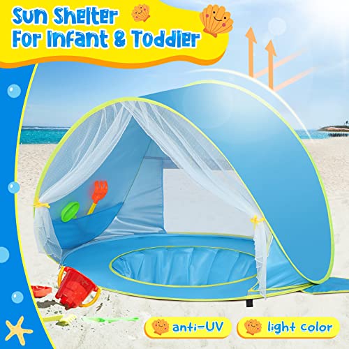 Monobeach Baby Beach Tent, Beach Canopy Sun Shelter UPF50+ UV Protection Baby Pool with Canopy, Easy Set Up Pop Up Baby Be...