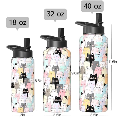 Sabobo Cat Gifts 32oz Water Bottles for Women Men, Cute Cats Stainless Steel Leak Proof Sport & Gym Water Bottle with Flip...