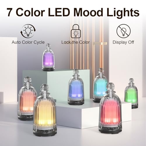 DOUDING Glass Essential Oil Diffuser, Ultrasonic Aroma Diffuser Glass Cover & Plastic Reservoir with 7 LED Color Changing ...