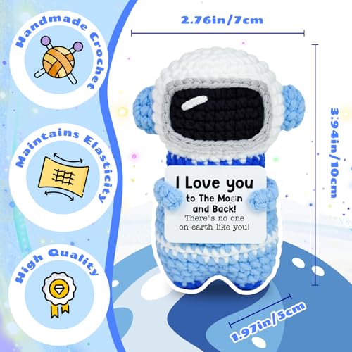 WoollyPearl Gifts for Him Her Boyfriend Girlfriend, to My Love Handmade Positive Crochet Astronaut, Valentines I Love You ...