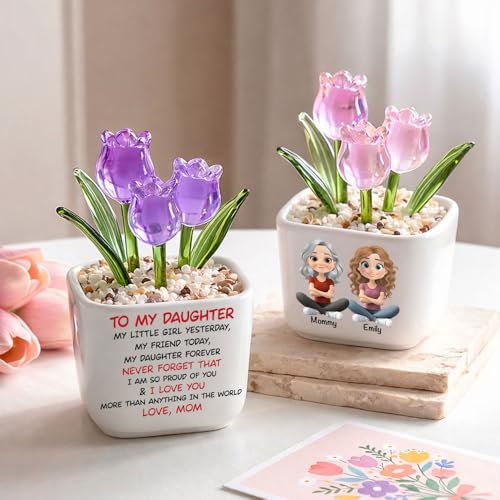 Wrappiness Glass Everlasting Tulips Pot for Women - Personalized Gifts - Glass Flowers Decor, Birthday Gift for Daughter f...