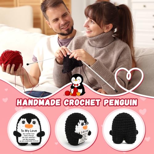 Gifts for Him Her Boyfriend Girlfriend, To My Love Handmade Crochet Mini Penguin Anniversary Birthday Gifts for Women Men,...