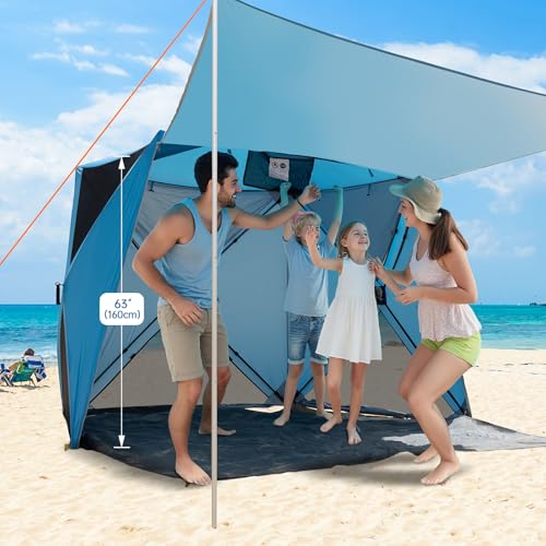 Night Cat Pop-up Beach Tent: 3 4 Persons Beach Shelter with Canopy and Footprint, UPF 50+ UV Protection Backyard Camping O...