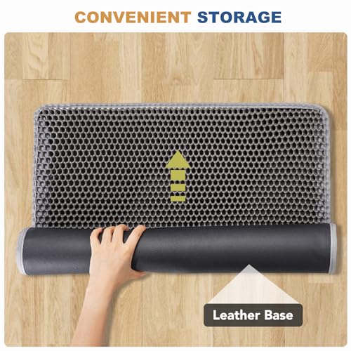 BomDa Cat Litter Mat, Large Kitty Litter Box Trapping Mat, 24x16'' Honeycomb Double Layer Urine & Waterproof, Washable Eas...