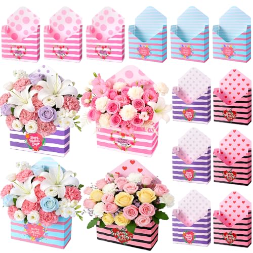 12 Pcs Gifts for Mothers Day Florist Box Mothers Day Bouquet Envelope Boxes Stripe Mother Gifts Floral Envelope Boxes Pape...