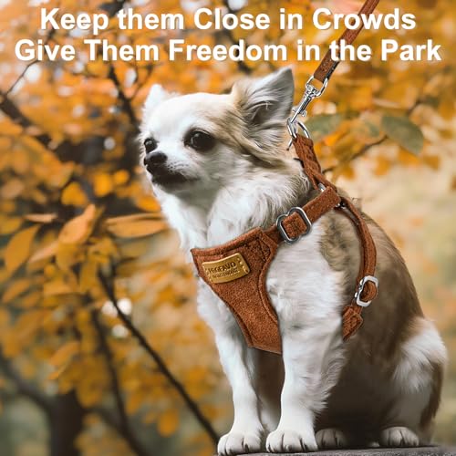 Small Dog Harness and Leash Set, Ultra Soft Suede No Pull Puppy Harness, Escape Proof Adjustable Vest for Small Dogs, Ligh...