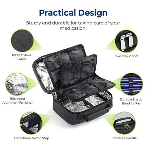 AUVON Insulin Cooler Travel Case with 4 × 160g Ice Packs for Longer Cooling Effect, TSA-Approved Medication Cooler Bag for...
