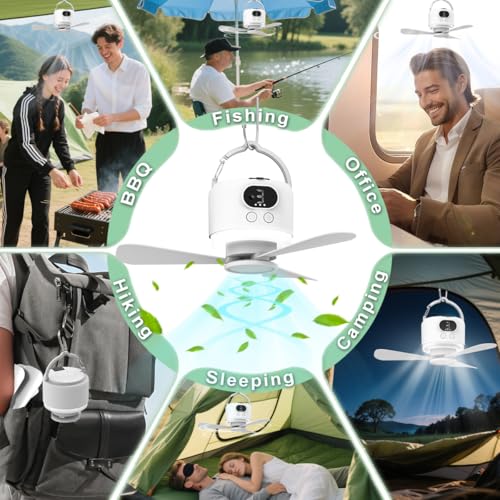 geonfi Camping Fan 10400mAh Battery Operated, USB Rechargeable Tent Fan with Remote Control,3 Detachable Blades, LED Ligh...