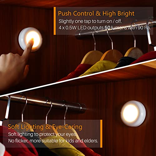 STAR-SPANGLED Push Tap Light, 2.8” Mini Night Touch LED Puck Lamp, Portable Under Cabinet Lighting AAA Battery Operated Po...