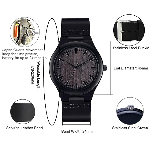 UMIPHIMAT Engraved Wooden Watches for Men - Customized Wood Wrist Watches for Husband Boyfriend Dad Son