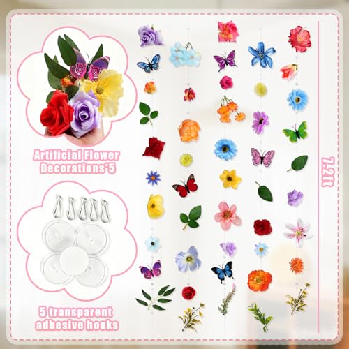 5pcs 36 ft Flower Garland Artificial Hanging Wildflower Garland Fake Silk Flower Vines Floral Garlands with Butterfly for ...