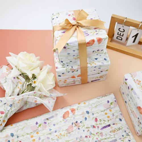 TINYFUTURE 100 Sheets Flower Gift Wrapping Tissue Paper Recyclable Greenery Botanical Packaging Bag for Wedding Birthday S...