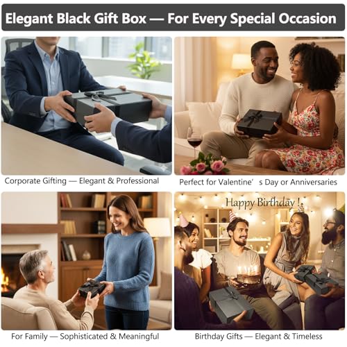 Eerbaier Gift Boxes with Lids for Presents, Set of 5 Black Gift Boxes, Pre-warpped Nesting Boxes for Gifts, Luxury Gift Bo...