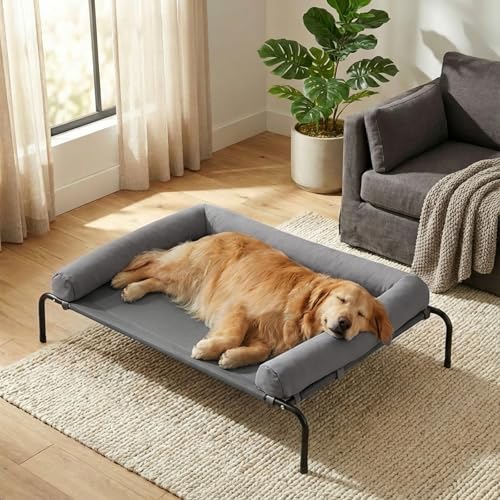 RRPETHOME Large Elevated Cooling Dog Bed 43 x 31 x 8 Inch, Raised Dog Cot Beds for Large Dogs,Elevated Outdoor Pet Bed,Che...