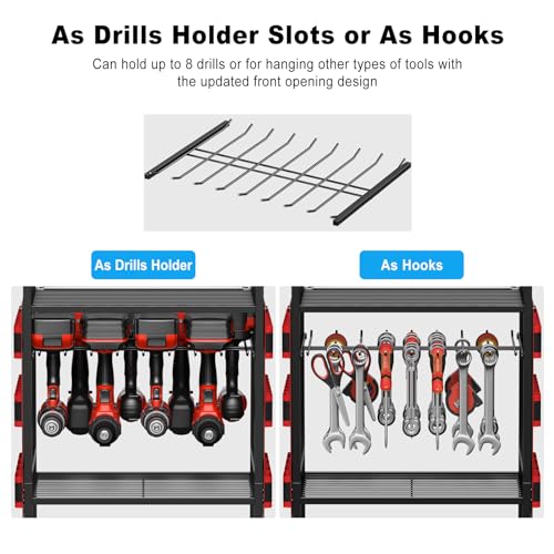 JUNNUJ Large Power Tool Organizer Cart with Charging Station, Garage Floor Standing Rolling Drill and Tools Battery Storag...