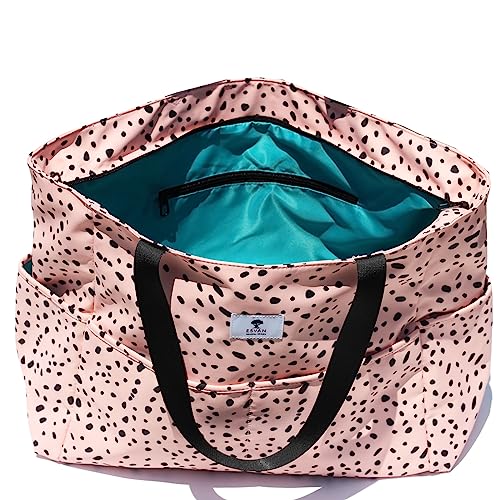 ESVAN Large Foldable Beach Bag for for Women with Dry Wet Compartment Waterproof Sandproof Travel Gym Picnic Handbag