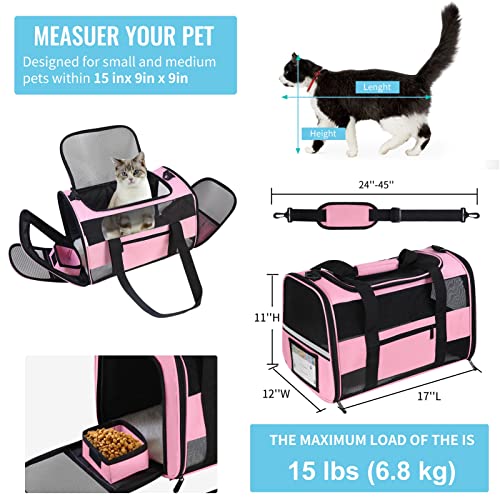 CUSSIOU Cat Carrier Pet Carrier Airline Approved for Small Dogs Medium Cats Puppies 15 Lbs Dog Carrier with Reflective Str...