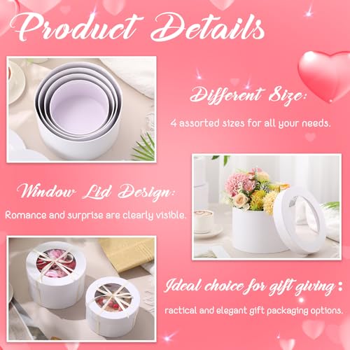Weekgrat Set of 4 Round Gift Boxes for Presents, Flower Boxes with Lids for Arrangements, Flower Arrangements Nesting for ...