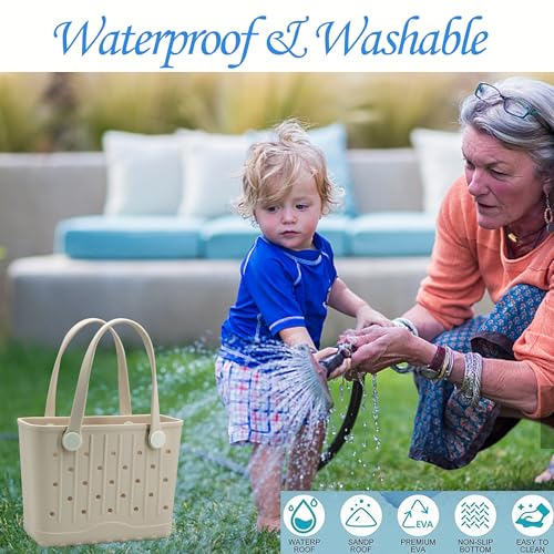 Forrader Rubber Tote Bag Small Beach Bag Waterproof Travel Bags Washable Tote Portable Handbag for Sports Beach Outdoor